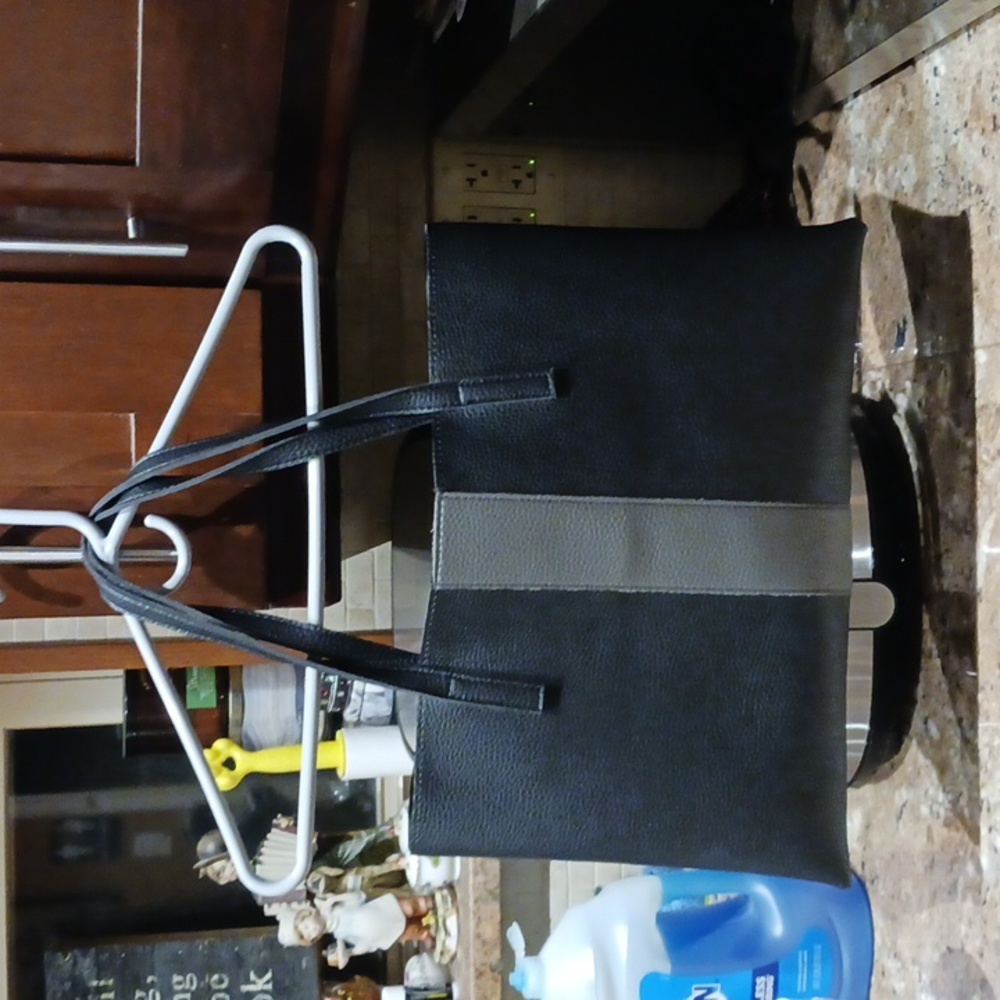 Vince Camuto Black Pebbled Vegan Leather Color Block Luck Tote Laptop Bag
